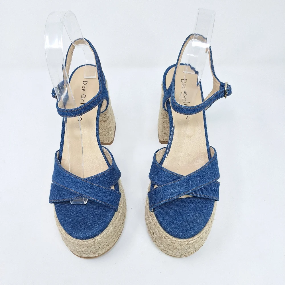 Dee Ocleppo Gaga Mayory Denim Platform Buckle Sandal Braided - Picture 2 of 10